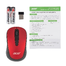 Мышь беспроводная Acer OMR136 красный, 1000 dpi, радиоканал, USB, кнопки - 3