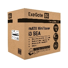 Компьютерный корпус Minitower ExeGate i3 SEA (mATX, БП 450NPX, 2*USB+1*USB 3.0, HD аудио, черный, 1 вент. 12см с RGB подсветкой, передняя и боковая панели - закаленное стекло)