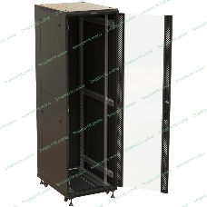 Шкаф серверный Hyperline (TTbR-4261-AS-RAL9004) напольный 42U 600x1000мм пер.дв.стекл задн.дв.спл.стал.лист 2 бок.пан. 800кг черный 910мм 2055мм IP20 сталь