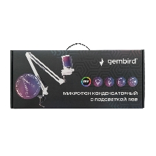 Микрофон конденсаторный Gembird M-02NW, подсветка RGB, шумоподавление, микрофонная стойка (пантограф), белый