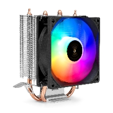 Кулер ExeGate Wizard EXX200-PWM.RGB (Al+Cu, 2 тепл.трубки, LGA775/1150/1151/1155/1156/1200/1700/1851/AM2/AM2+/AM3/AM3+/AM4/AM5/FM1/FM2/754/939/940, TDP 95W, Fan 90мм, PWM, 800-2400RPM, Hydro bearing, 4pin, 11-24db, 305г, RGB подсветка, с термопастой, на защелках, RTL)