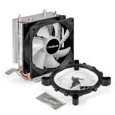 Кулер ExeGate Wizard EXX200-PWM.RGB (Al+Cu, 2 тепл.трубки, LGA775/1150/1151/1155/1156/1200/1700/1851/AM2/AM2+/AM3/AM3+/AM4/AM5/FM1/FM2/754/939/940, TDP 95W, Fan 90мм, PWM, 800-2400RPM, Hydro bearing, 4pin, 11-24db, 305г, RGB подсветка, с термопастой, на защелках, RTL)