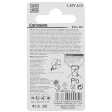 Батарейка для слуховых аппаратов Camelion ZA13 BL-6 Mercury Free (0%Hg), 1.4 V,280mAh)