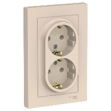 Розетка 2-м AtlasDesign с заземл. 16А в сборе беж. SchE ATN000224