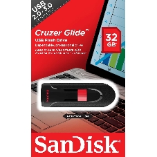 Флешка USB Sandisk CZ60 Cruzer Glide (SDCZ60-032G-B35), 32Gb, USB 2.0, R/W 30/8, черный/красный