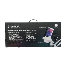 Микрофон конденсаторный Gembird M-02NW, подсветка RGB, шумоподавление, микрофонная стойка (пантограф), белый
