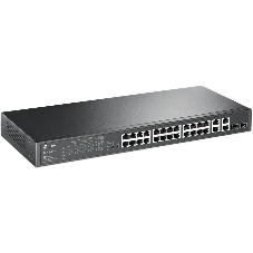 Коммутатор сетевой JetStream 24-port 10/100Mbps + 4-port Gigabit L2 Smart Switch with 24-port PoE+, PoE budget up to 250W, support PoE power management, with abundant L2 features,1U rack mountable, full managed via web UI/CLI/SSH/Telnet/SNMP