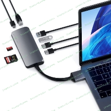 USB-концентратор Satechi Type-C Dual Multimedia Adapter для Macbook с двумя портами USB-C (2019/2018 MacBook Pro, 2018 MacBook Air and 2018 Mac Mini), серый космос