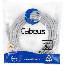 Патч-корд Cabeus PC-UTP-RJ45-Cat.5e-10m U/UTP, cat.5е, 2xRJ45/8p8c, неэкранированный, серый, PVC, 10м