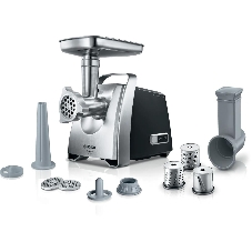 Мясорубка электрическая Bosch MFW68640 черный, 2200 Вт, 4.3 кг/мин, реверс, металлический лоток, насадки - 5