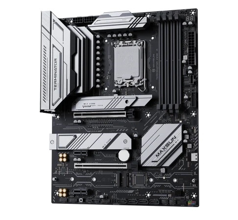Материнская плата Maxsun Terminator Z890-A, LGA1851, Intel Z890, 4xDDR5, 4xSATA, 4xM.2, 1xPCIe 5.0 x16, 1xPCIe 4.0 x4, 2xPCIe 4.0 x1, 1xDP, 1xHDMI, 1x2.5Gb LAN, Wi-Fi 6, Bluetooth 5.2, 1xUSB-C 40Gbps, 1xUSB-C 20Gbps, 4xUSB-A 5Gbps, 2xUSB-A 10Gbps, 2xUSB-A 2.0, 3x3.5 мм, 7.1, ATX