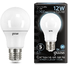 Лампа светодиодная Gauss A60 12Вт цок.: E27 шар 220B 4100K св. свеч. белый нейт. A60 (упак.: 10 шт) (102502212)