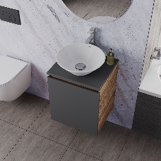 Тумба Bau Dream Blackwood 50 графит, раковина BAU Dream D43, смеситель для раковины высокий Hotel Still, нержавеющая сталь, выпуск клик клак, хром