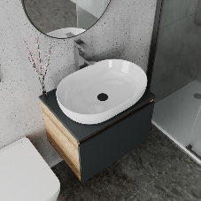 Комплект для ванной, 4 предмета (Тумба подвесная Bau Blackwood 60 графит + Раковина BAU 59х40 + Смеситель Hotel Still, нерж. сталь, выпуск черный)