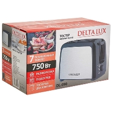 Тостер Delta LUX DL-090 нерж.,черный: 750 Вт, 2ломтика, 6-ти позиц. таймер, разморозка, подогрев (6)