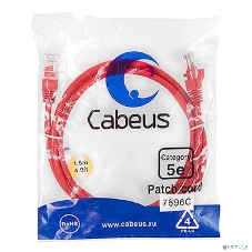 Шнур комм. Cabeus, кат. 5е, неэкр., U/UTP, RJ45/RJ45, LSZH, AWG24, 1.5м, красный