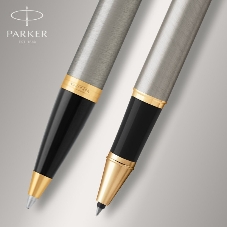 Набор ручек Parker IM Core TK223 (CW2093217) Brushed Metal GT, подарочная коробка, ручка роллер, ручка шариковая сменный стержень, 1 стержень, круглая