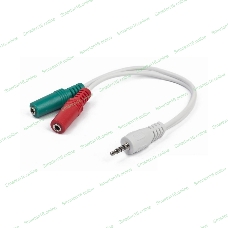 Кабель аудио сигнала Gembird, Jack3.5 4pin->Jack3.5 стерео + 3.5 микрофон моно, длина 20 см, белый