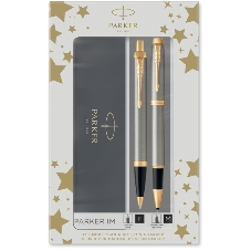 Набор ручек Parker IM Core TK223 (CW2093217) Brushed Metal GT, подарочная коробка, ручка роллер, ручка шариковая сменный стержень, 1 стержень, круглая