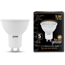 Лампа светодиодная Gauss черный 5Вт цок.:GU10 рефлектор 220B 3000K св.свеч.белый теп. MR16 (упак.:10шт)