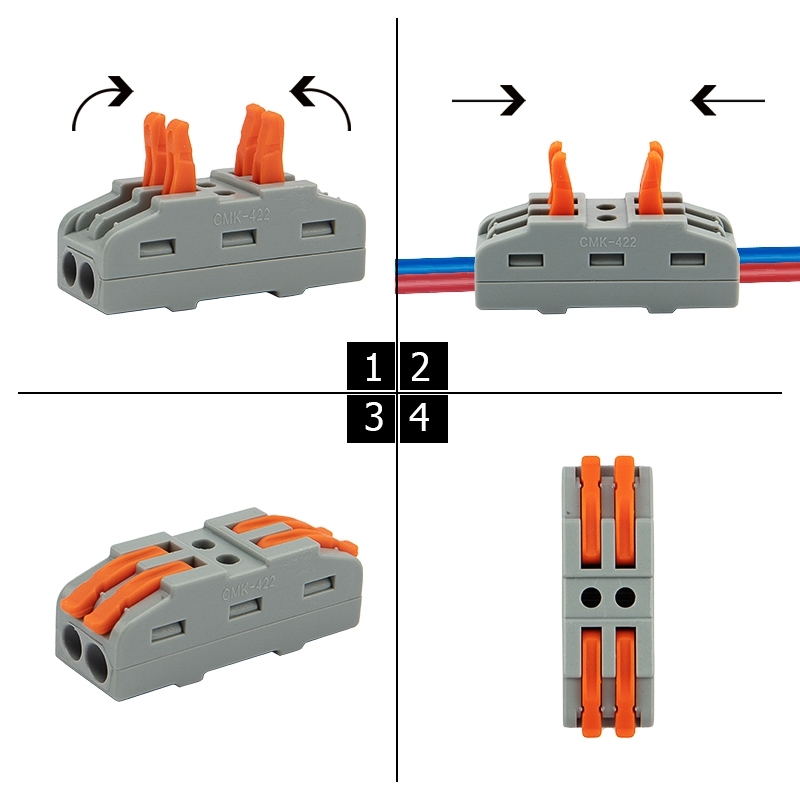 Клемма СМК 222-422 проходная 2 полюса (0,08-4 мм²), серый (5 шт./уп.) Rexant