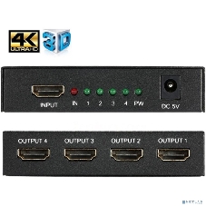 Разветвитель HDMI HDMI 4K Splitter Orient HSP0104H, 1->4, HDMI 1.4b/3D, UHDTV 4K(3840x2160)/HDTV1080p/1080i/720p, HDCP1.2, внешний БП 5В/1.5A, метал.