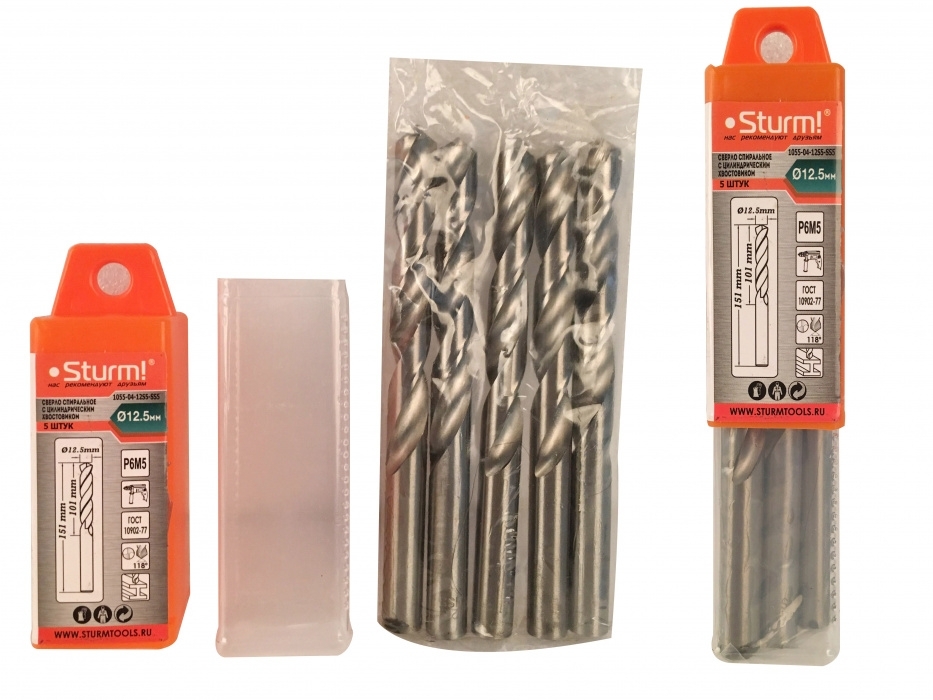 Сверло по металлу Sturm! 1055-04-12S5-SS5 12.5х151м сталь hss упаковка 5 шт