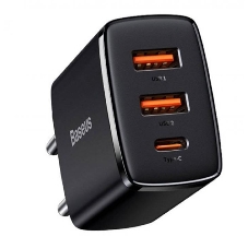 Сетевое зарядное устройство BASEUS Compact Quick Charger, два порта USB, один порт Type-C, 30W, 5V, 3.0A, черный