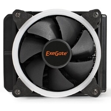 Комплект жидкостного охлаждения ExeGate BlackWater-120V3.PWM.RGb (RGb подсветка, LGA2066/2011/1366/1150/1151/1155/1156/1200/1700/1851/AM4/AM5/FM1/FM2/FM2+/AM2/AM2+/AM3/AM3+, TDP 150W, Fan 120мм 4pin PWM 600-1800RPM Hydro bearing, помпа 3pin 2700RPM, макс. шум 37db, с термопастой, на винтах, черный, Color Box)
