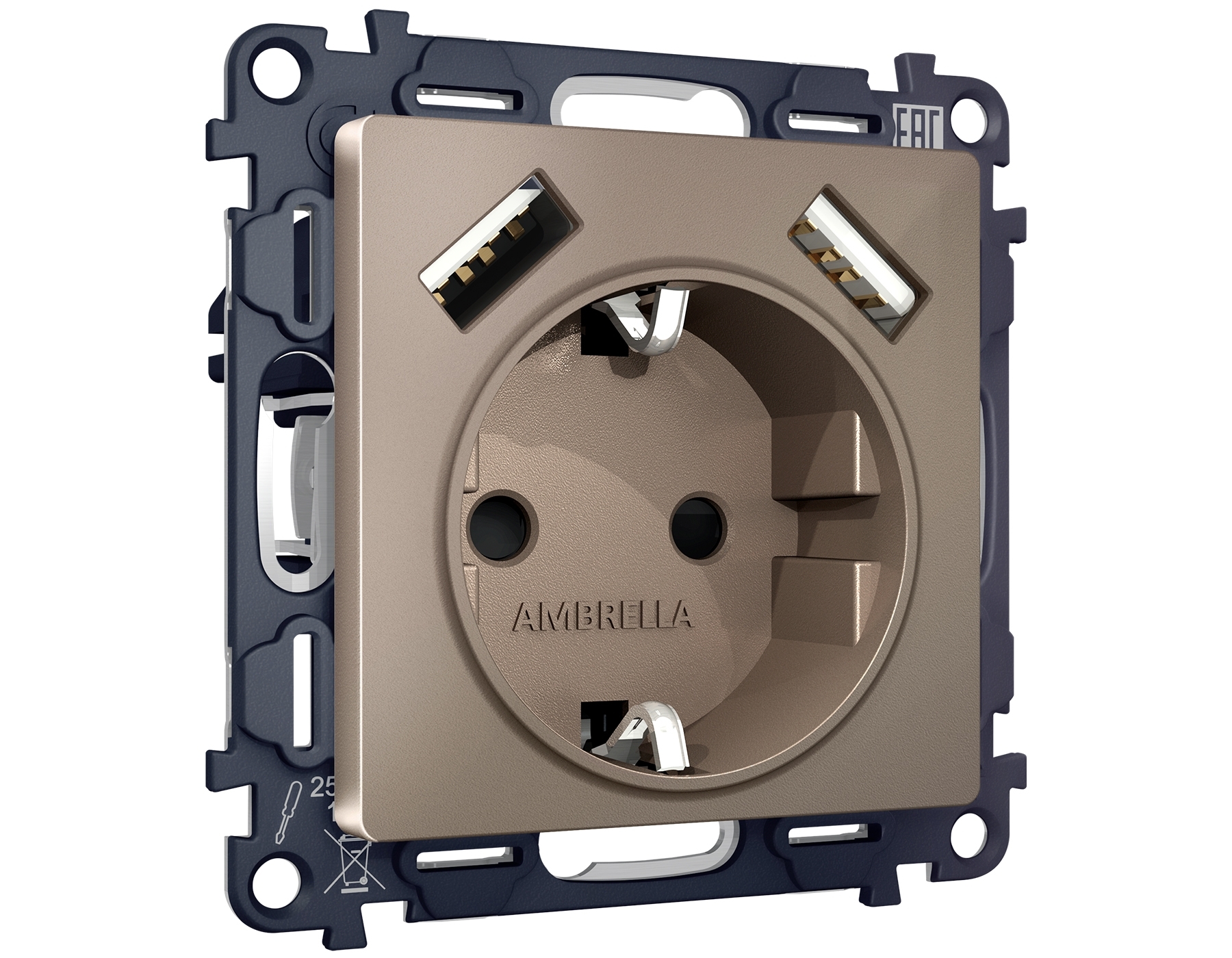 Комплект механизма электрической розетки ALFA Темная бронза матовый 2USB A+A 18W (быстрая зарядка) с/з QUANT (AP6390, VM155) MA639010