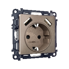 Комплект механизма электрической розетки ALFA Темная бронза матовый 2USB A+A 18W (быстрая зарядка) с/з QUANT (AP6390, VM155) MA639010