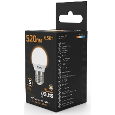 Лампа светодиодная Gauss Black 6.5Вт цок.: E27 шар 220B 3000K св. свеч. бел. теп. G45 (упак.: 10 шт)