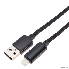 Кабель Rexant USB-A - Lightning для Apple, 2,4А, 1м, в черной нейлоновой оплетке, c LED дисплеем