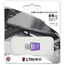 Флешка USB Kingston DataTraveler microDuo 3C (DTDUO3CG3/64Gb), 64Gb, USB 3.2 Gen 1/Type-C, R/W 200/15, фиолетовый