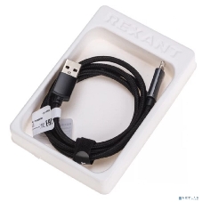 Кабель Rexant USB-A - Lightning для Apple, 2,4А, 1м, в черной нейлоновой оплетке, c LED дисплеем