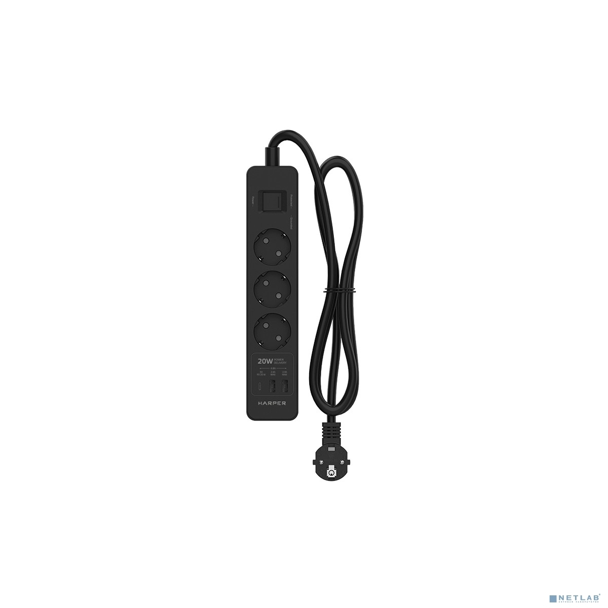 Удлинитель с USB зарядкой Harper UCH-430 черный PD3.0
