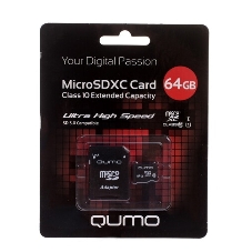 Флеш карта QUMO MicroSDXC 64Gb Class 10 UHS-I U3 черный adp