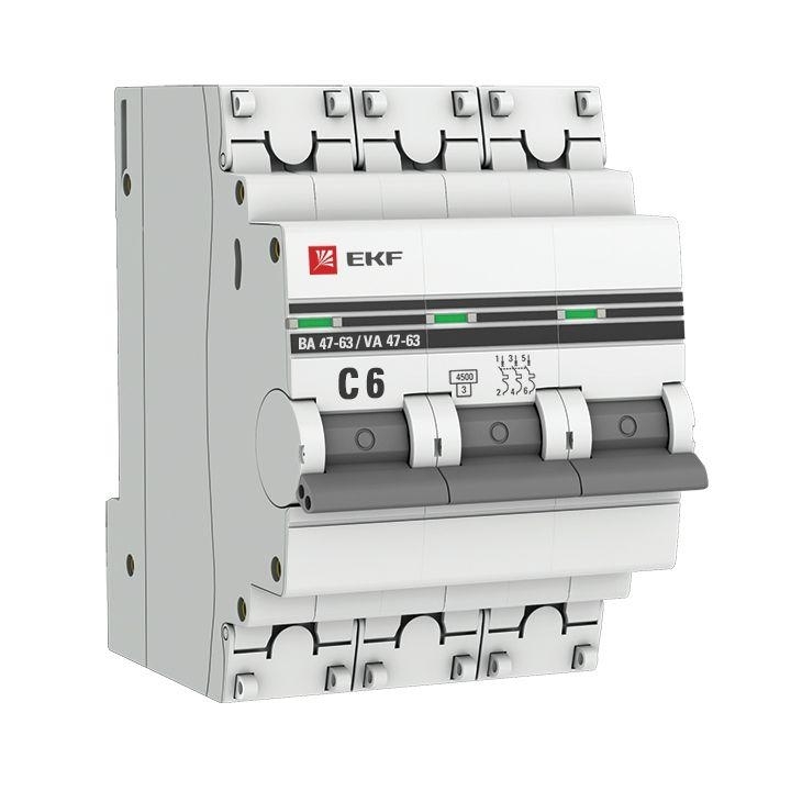 Выключатель автоматический EKF mcb4763-3-06C-pro 3P 6А (C) 4,5kA ВА 47-63 EKF PROxima