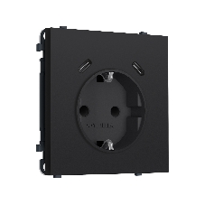 Комплект механизма электрической розетки SIGMA Черный Мягкое касание 2USB С+C 20W (быст. зар.) с/з с/ш 16A-250V QUANT PRO (SP9905, PR165)