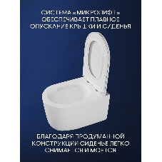 Унитаз подвесной безободковый торнадо Bau Hotel , быстросъемное сиденье микролифт