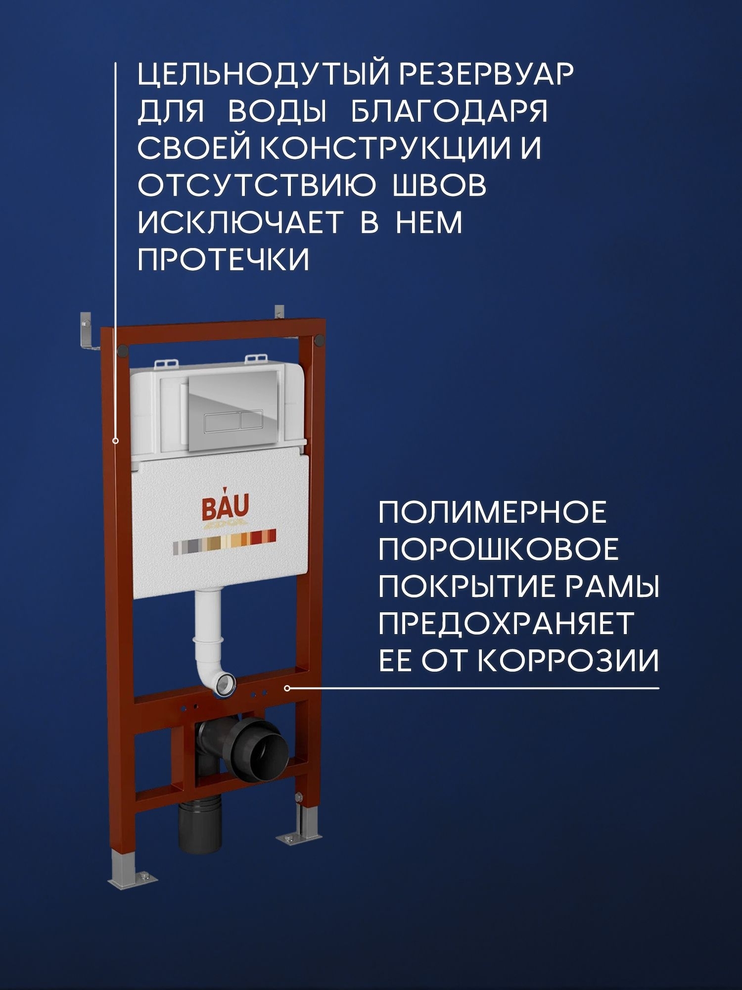 Инсталляция BAU PRO для подвесного унитаза, клавиша смыва BAU Pulse для инсталляции, хром/вставка хром