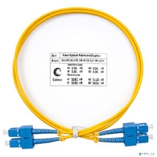 Комм. шнур оптический Cabeus Tight Buffer, Duplex SC/SC, OS2 9/125, LSZH, 1м, Ø 2мм, синий хвостовик, желтый