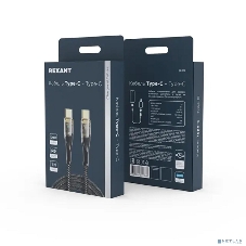 Кабель Rexant Type-C – Type-C, 5А, 100Вт, 1м, в черной нейлоновой оплетке со световой индикацией
