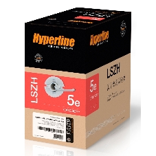 Кабель витая пара F/UTP Hyperline FUTP4-C5E-S24-IN-LSZH-GY-305 (FTP4-C5E-SOLID-LSZH-GY-305) (305 м), категория 5e, 4 пары (24 AWG), одножильный (solid), экран - фольга, LSZH, нг(С)-HF, –20°C – +75°C, серый - гарантия: 15 лет компонентная; 25 лет системная