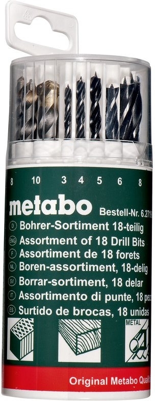 Набор 18 сверел Metabo 627190000 (камень,мет,дер 3-10 мм) пласт.кор