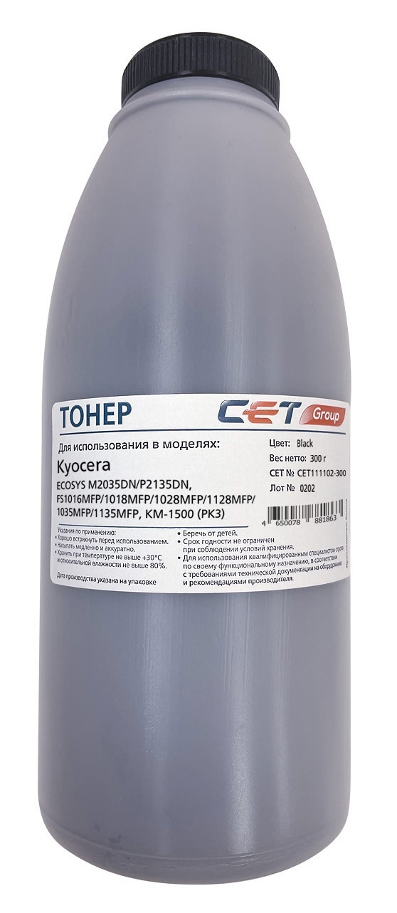 Тонер CET PK3 черный бутылка 300гр. для принтера Kyocera ecosys M2035DN/M2535DN/P2135DN, FS-1016MFP/1018MFP