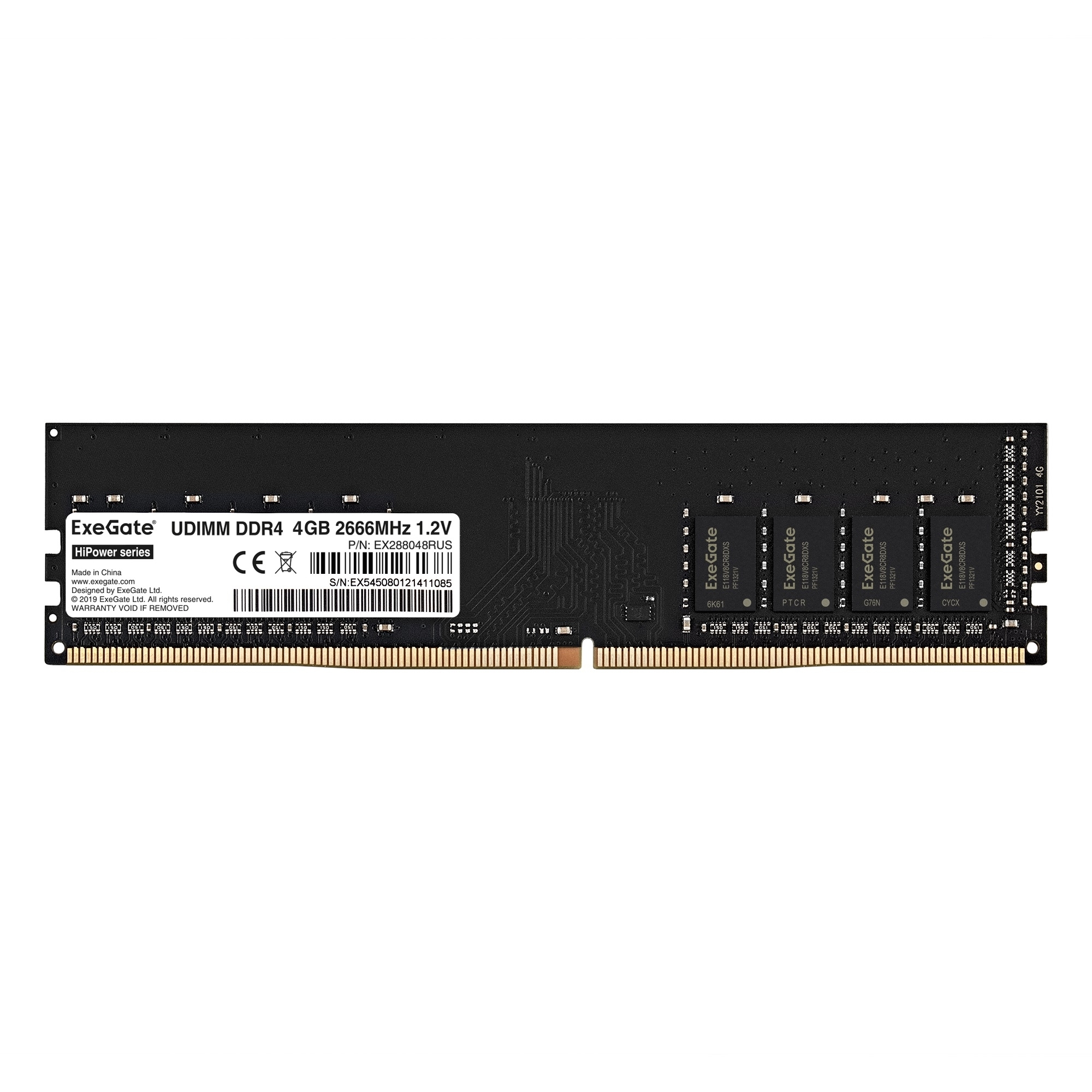 Оперативная память Exegate, DDR4, 4GB (1x4 GB), 2666 MHz, CL19, DIMM, OEM