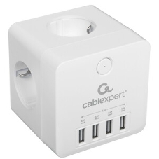 Сетевой фильтр Cablexpert Cube CUBE-4-U4-W, 4 р, 16А, 4хUSB, ур. защиты 2+, белый, коробка