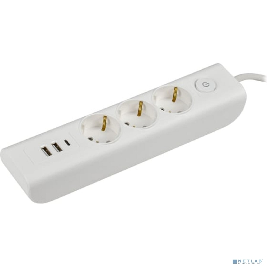 Удлинитель MODERN У03В 3 места с заземляющим контактом 2м 3х1 мм2 16А/250В USBх3 белый IEK