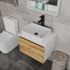 Комплект для ванной, 4 предмета (Тумба Bau Dream Blackwood 60, раковина BAU Hotel 48х37, смеситель для раковины высокий Hotel Black, черный, выпуск клик клак, черный)